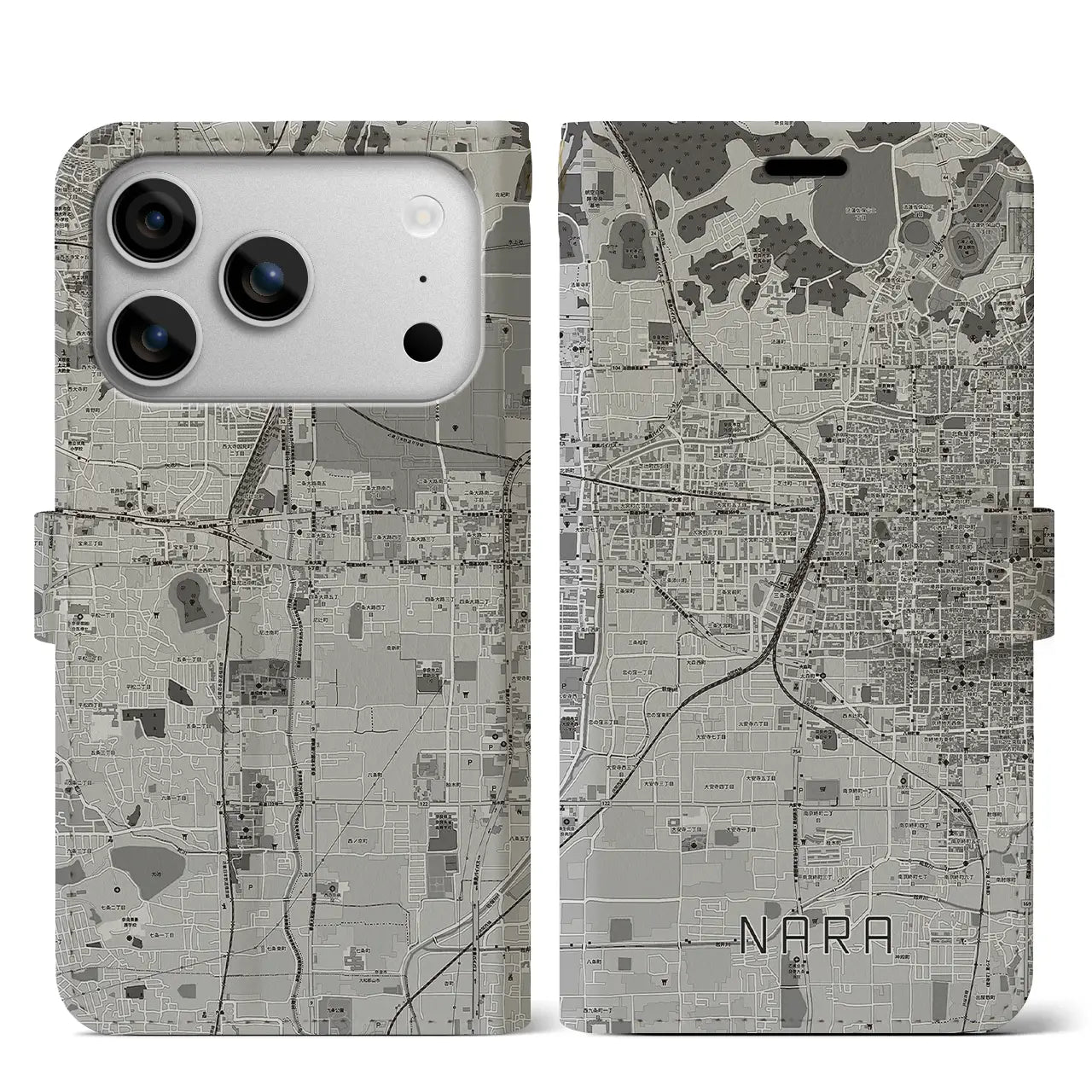【奈良2（奈良県）】地図柄iPhoneケース（手帳タイプ）
