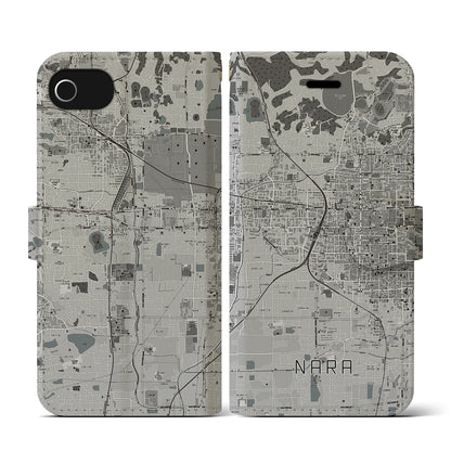 【奈良2（奈良県）】地図柄iPhoneケース（手帳タイプ）モノトーン・iPhone SE（第3 / 第2世代） / 8 / 7 / 6s / 6 用