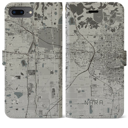 【奈良2（奈良県）】地図柄iPhoneケース（手帳タイプ）モノトーン・iPhone 8Plus /7Plus / 6sPlus / 6Plus 用