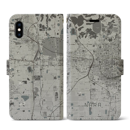 【奈良2（奈良県）】地図柄iPhoneケース（手帳タイプ）モノトーン・iPhone XS / X 用