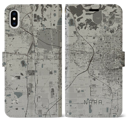 【奈良2（奈良県）】地図柄iPhoneケース（手帳タイプ）モノトーン・iPhone XS Max 用