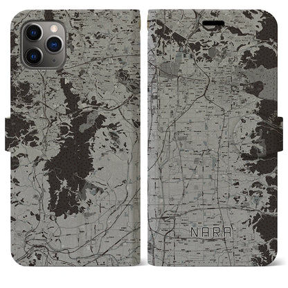 【奈良（奈良県）】地図柄iPhoneケース（手帳タイプ）モノトーン・iPhone 11 Pro Max 用