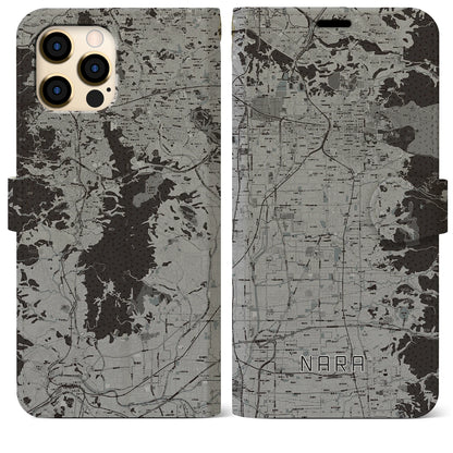 【奈良（奈良県）】地図柄iPhoneケース（手帳タイプ）モノトーン・iPhone 12 Pro Max 用