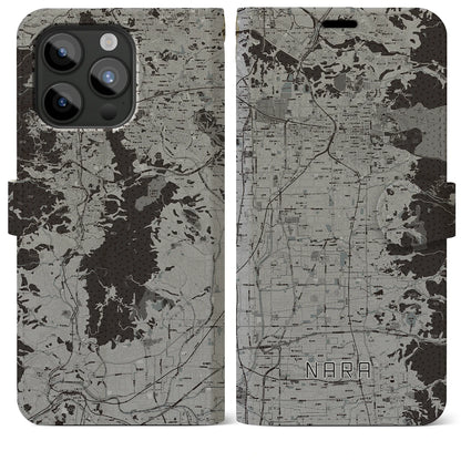 【奈良（奈良県）】地図柄iPhoneケース（手帳タイプ）モノトーン・iPhone 15 Pro Max 用