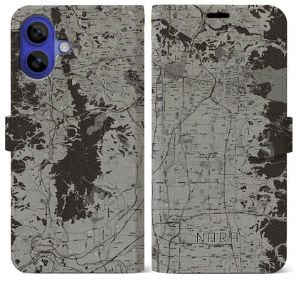 【奈良（奈良県）】地図柄iPhoneケース（手帳タイプ）モノトーン・iPhone 16 Pro Max 用