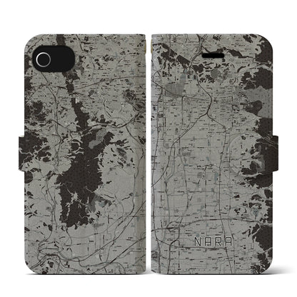 【奈良（奈良県）】地図柄iPhoneケース（手帳タイプ）モノトーン・iPhone SE（第3 / 第2世代） / 8 / 7 / 6s / 6 用