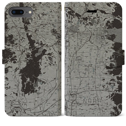 【奈良（奈良県）】地図柄iPhoneケース（手帳タイプ）モノトーン・iPhone 8Plus /7Plus / 6sPlus / 6Plus 用