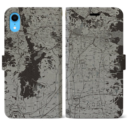 【奈良（奈良県）】地図柄iPhoneケース（手帳タイプ）モノトーン・iPhone XR 用
