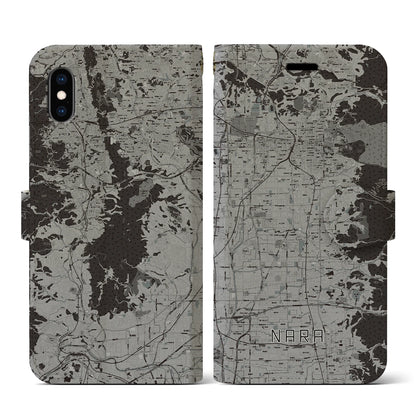 【奈良（奈良県）】地図柄iPhoneケース（手帳タイプ）モノトーン・iPhone XS / X 用