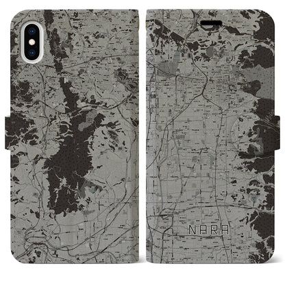 【奈良（奈良県）】地図柄iPhoneケース（手帳タイプ）モノトーン・iPhone XS Max 用