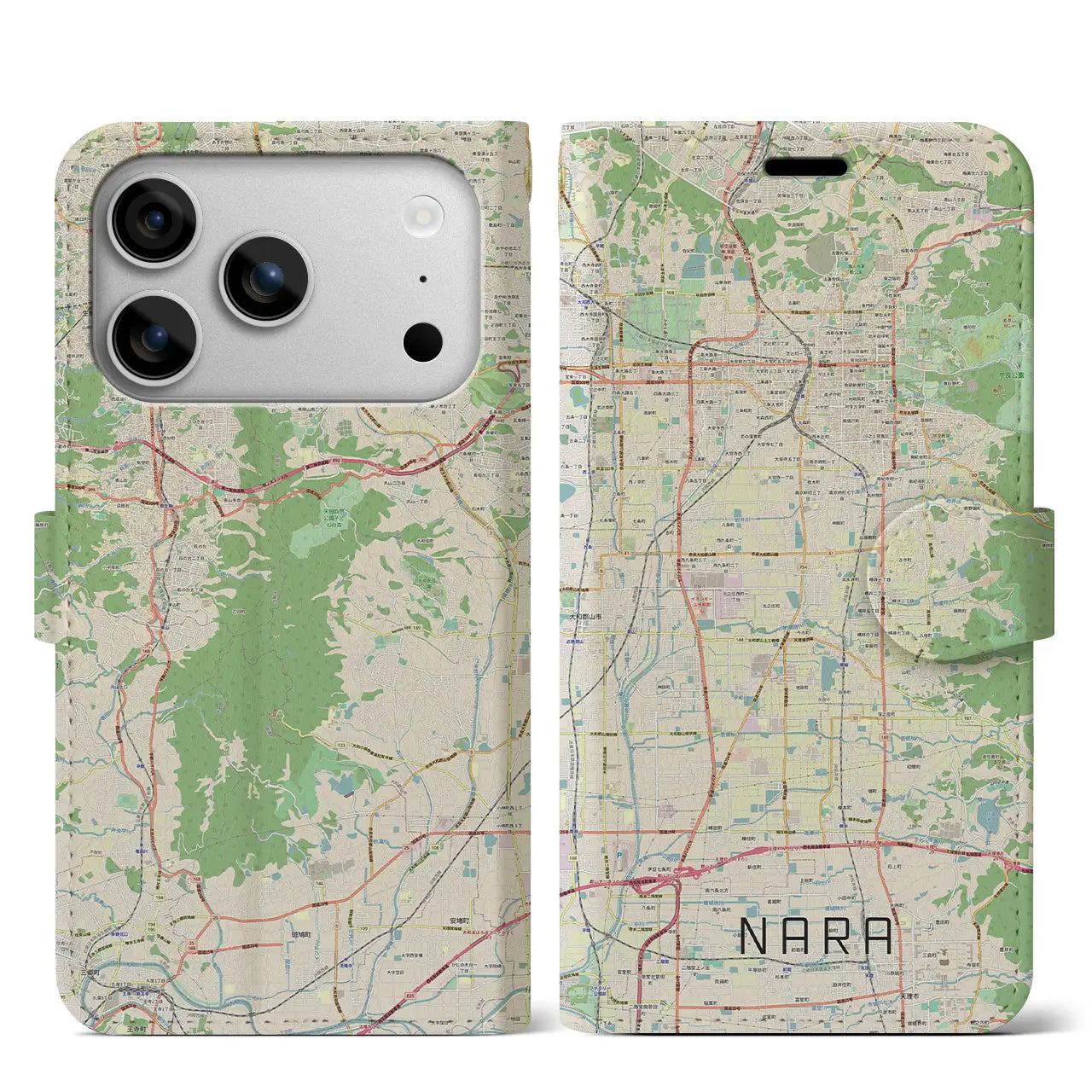 【奈良（奈良県）】地図柄iPhoneケース（手帳タイプ）