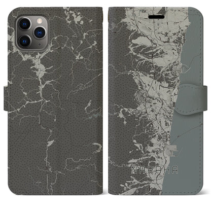 【楢葉（福島県）】地図柄iPhoneケース（手帳タイプ）モノトーン・iPhone 11 Pro Max 用