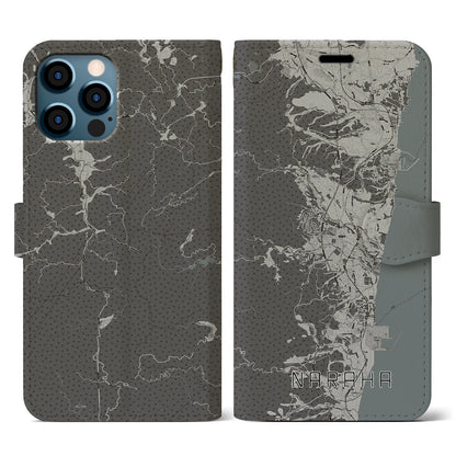 【楢葉（福島県）】地図柄iPhoneケース（手帳タイプ）モノトーン・iPhone 12 / 12 Pro 用