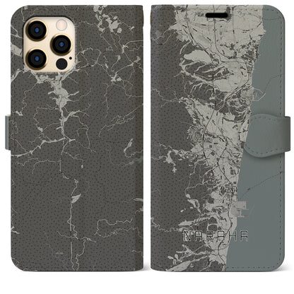 【楢葉（福島県）】地図柄iPhoneケース（手帳タイプ）モノトーン・iPhone 12 Pro Max 用