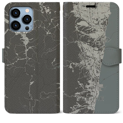 【楢葉（福島県）】地図柄iPhoneケース（手帳タイプ）モノトーン・iPhone 13 Pro Max 用