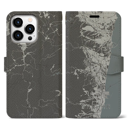 【楢葉（福島県）】地図柄iPhoneケース（手帳タイプ）モノトーン・iPhone 13 Pro 用