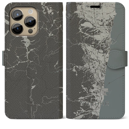 【楢葉（福島県）】地図柄iPhoneケース（手帳タイプ）モノトーン・iPhone 14 Pro Max 用