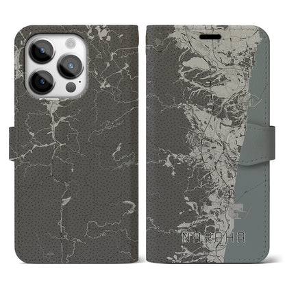 【楢葉（福島県）】地図柄iPhoneケース（手帳タイプ）モノトーン・iPhone 14 Pro 用