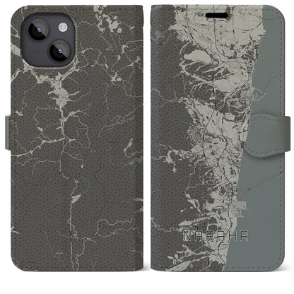 【楢葉（福島県）】地図柄iPhoneケース（手帳タイプ）モノトーン・iPhone 14 Plus 用