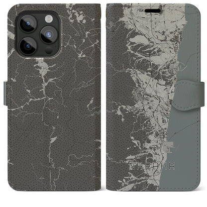 【楢葉（福島県）】地図柄iPhoneケース（手帳タイプ）モノトーン・iPhone 15 Pro Max 用