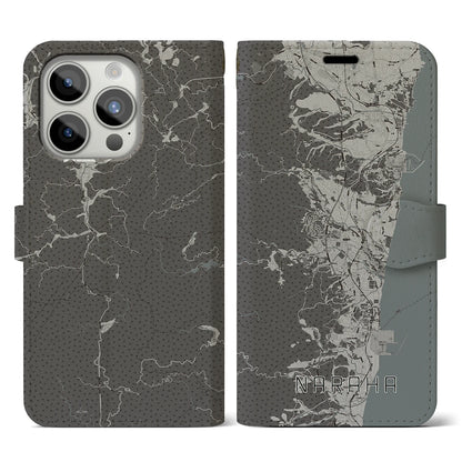 【楢葉（福島県）】地図柄iPhoneケース（手帳タイプ）モノトーン・iPhone 15 Pro 用