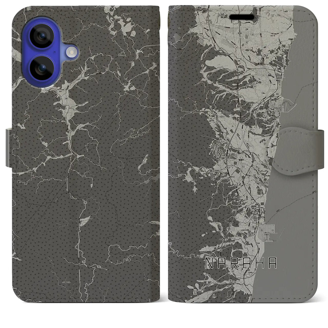 【楢葉(福島県)】地図柄iPhoneケース(手帳タイプ)モノトーン・iPhone 16 Pro Max 用