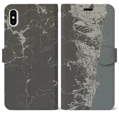 【楢葉（福島県）】地図柄iPhoneケース（手帳タイプ）モノトーン・iPhone XS Max 用