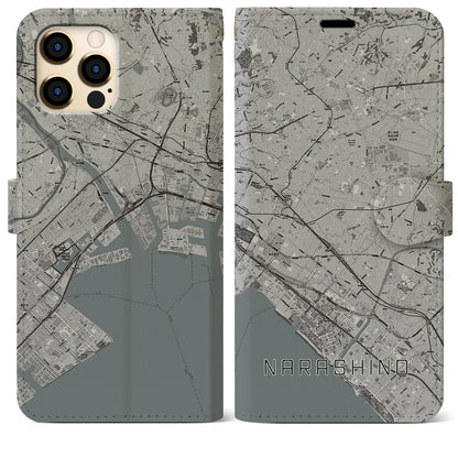 【習志野2（千葉県）】地図柄iPhoneケース（手帳タイプ）モノトーン・iPhone 12 Pro Max 用