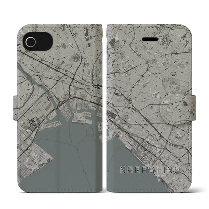 【習志野2（千葉県）】地図柄iPhoneケース（手帳タイプ）モノトーン・iPhone SE（第3 / 第2世代） / 8 / 7 / 6s / 6 用