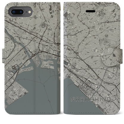 【習志野2（千葉県）】地図柄iPhoneケース（手帳タイプ）モノトーン・iPhone 8Plus /7Plus / 6sPlus / 6Plus 用
