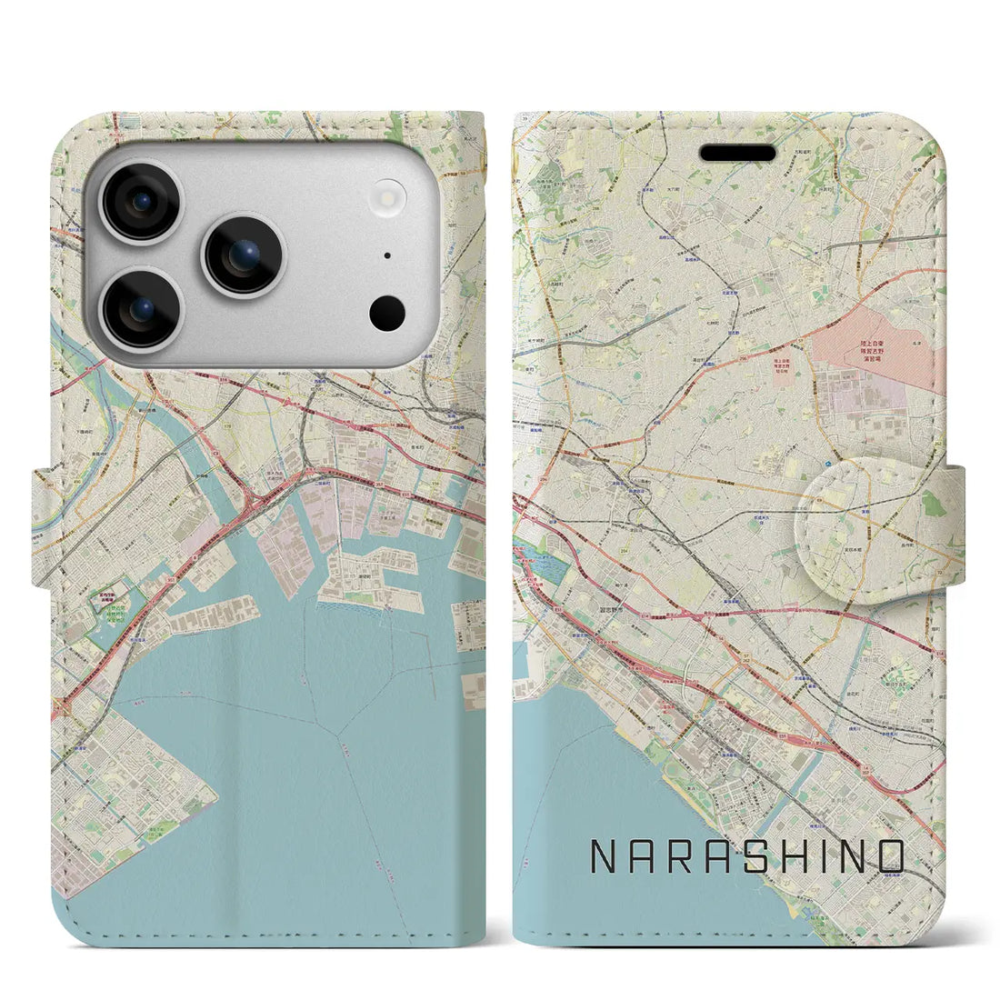 【習志野2（千葉県）】地図柄iPhoneケース（手帳タイプ）モノトーン・iPhone 17 Pro Max 用