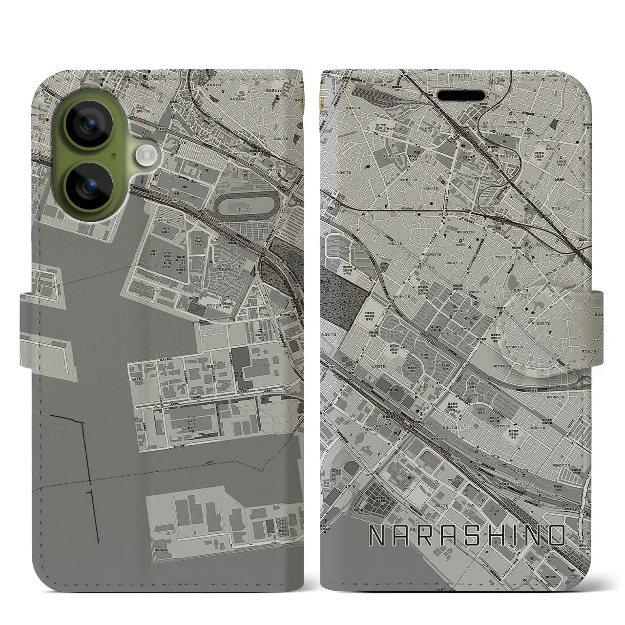 【習志野（千葉県）】地図柄iPhoneケース（手帳タイプ）