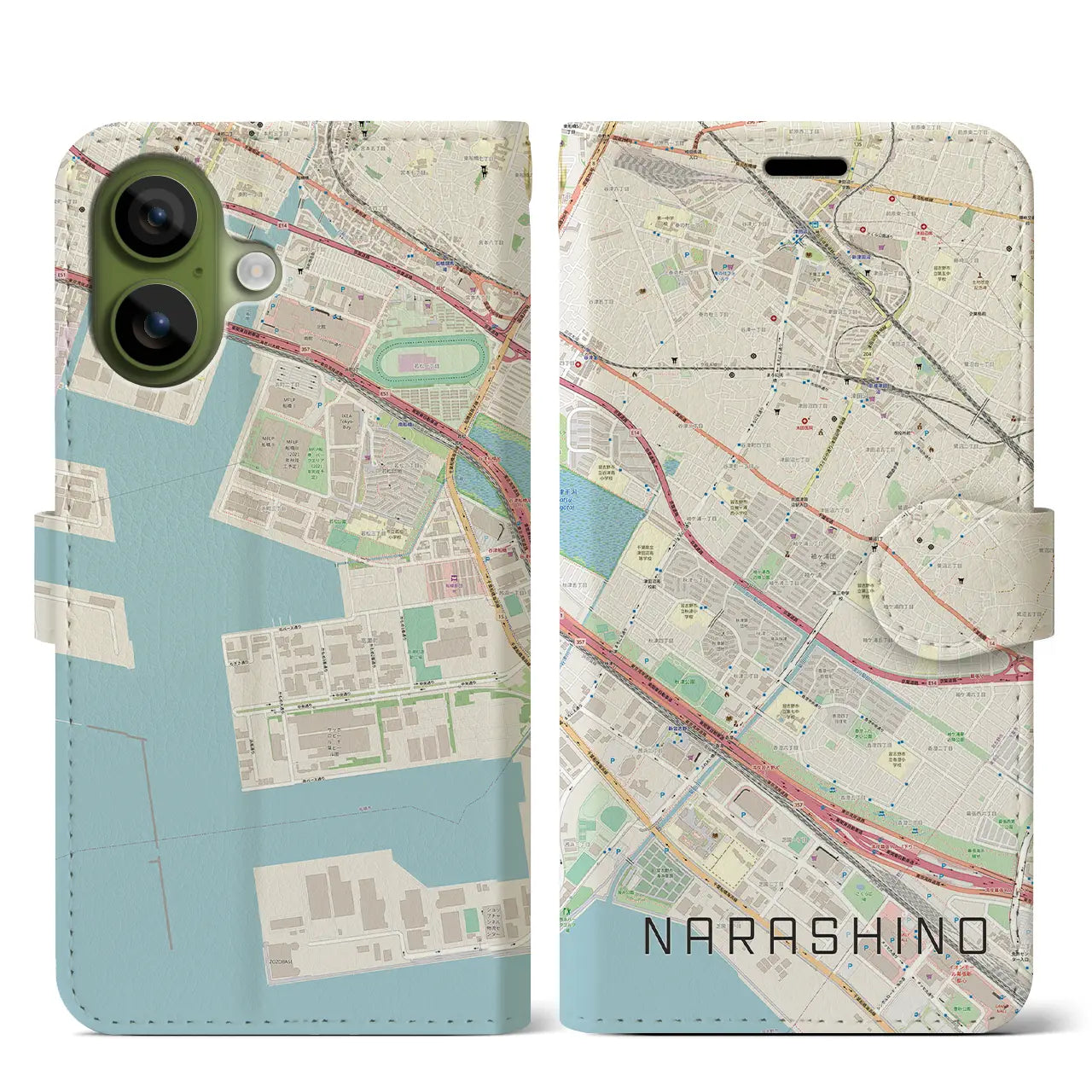 【習志野（千葉県）】地図柄iPhoneケース（手帳タイプ）