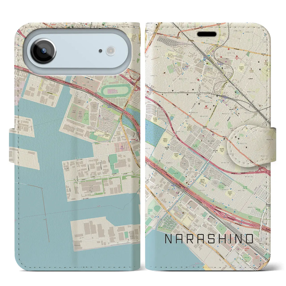 【習志野(千葉県)】地図柄iPhoneケース(手帳タイプ)モノトーン・iPhone 17 Pro Max 用