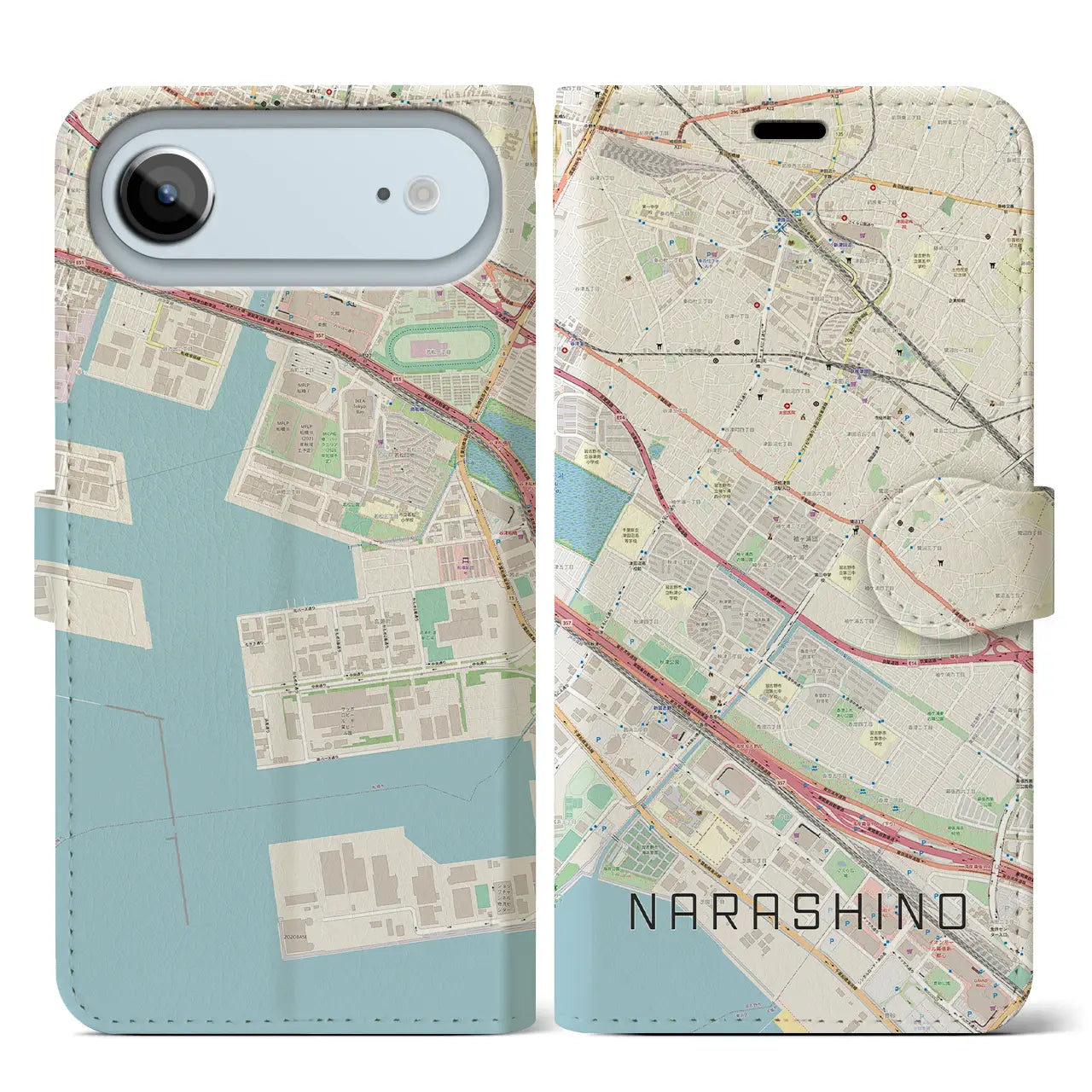 【習志野（千葉県）】地図柄iPhoneケース（手帳タイプ）