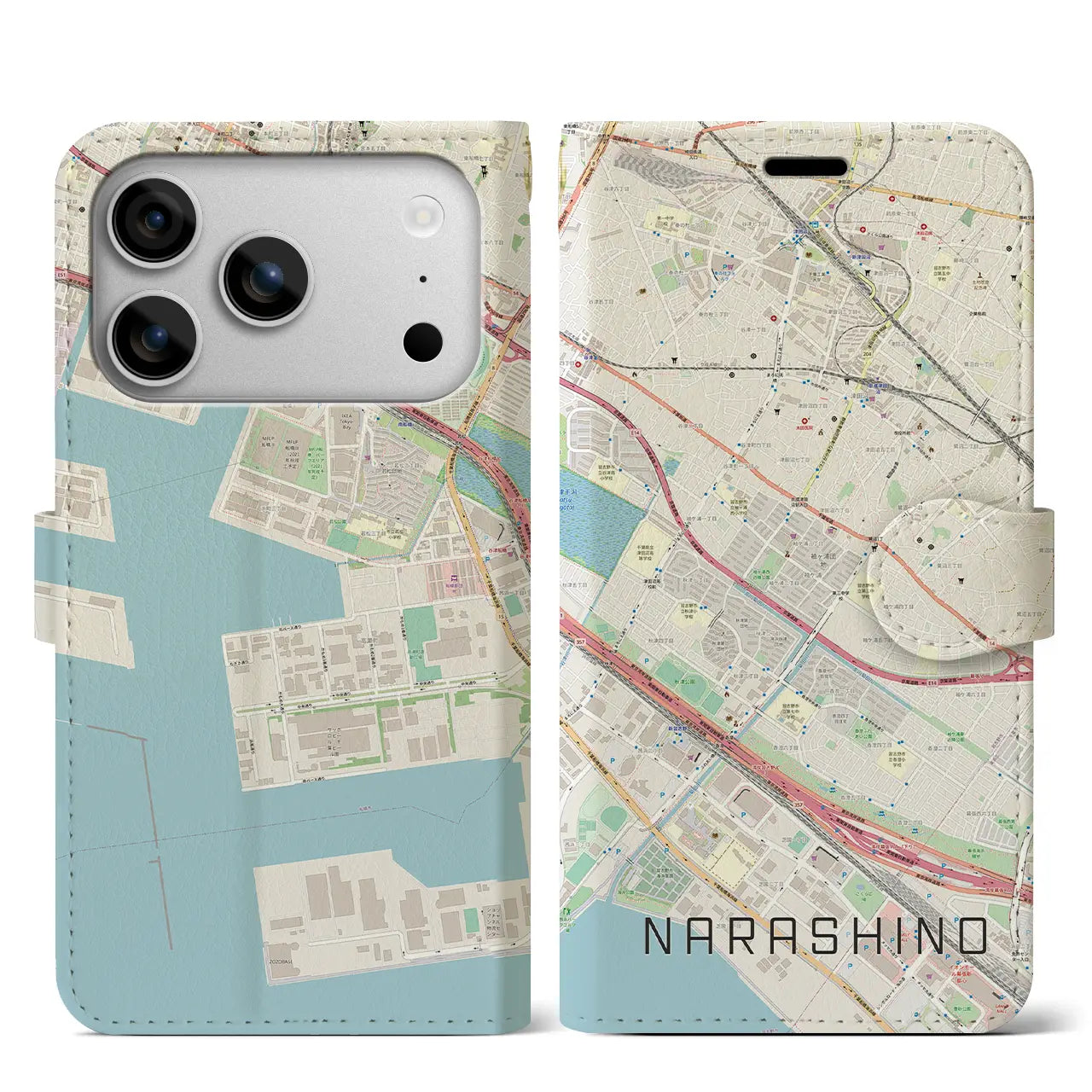 【習志野（千葉県）】地図柄iPhoneケース（手帳タイプ）