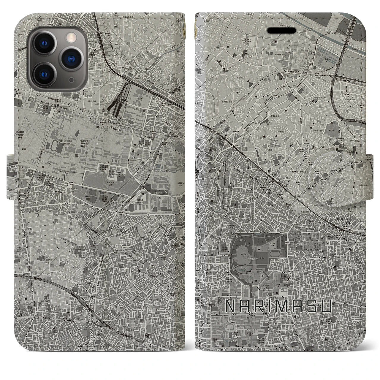 【成増】地図柄iPhoneケース（手帳両面タイプ・モノトーン）iPhone 11 Pro Max 用