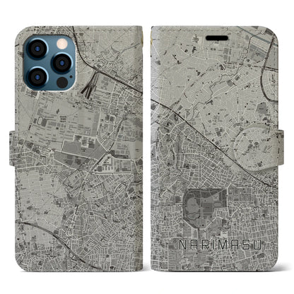 【成増（東京都）】地図柄iPhoneケース（手帳タイプ）モノトーン・iPhone 12 / 12 Pro 用