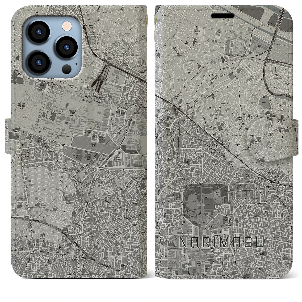 【成増】地図柄iPhoneケース（手帳両面タイプ・モノトーン）iPhone 13 Pro Max 用