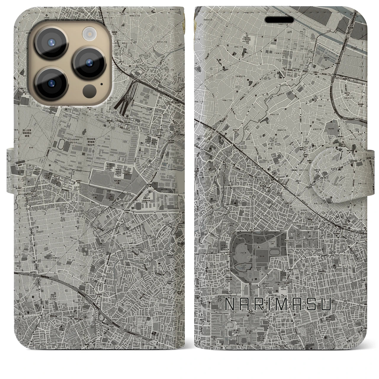 【成増】地図柄iPhoneケース（手帳両面タイプ・モノトーン）iPhone 14 Pro Max 用
