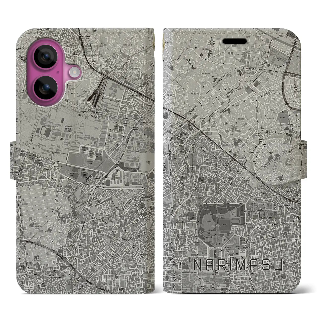 【成増（東京都）】地図柄iPhoneケース（手帳タイプ）モノトーン・iPhone 16 Pro 用