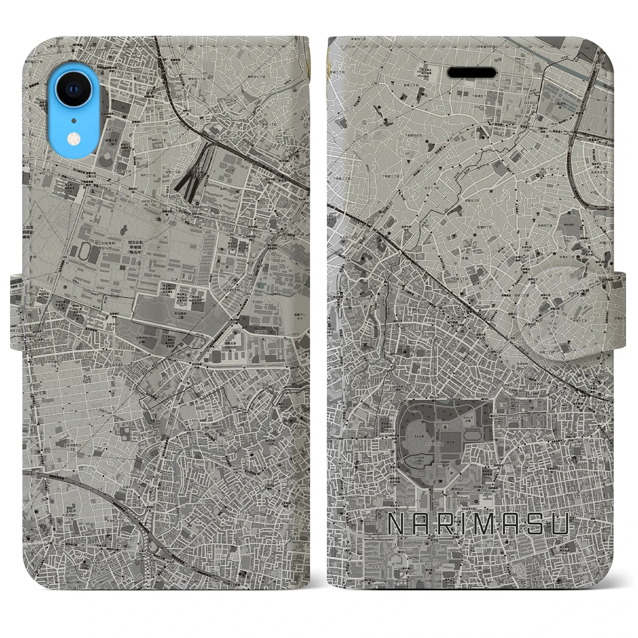 【成増】地図柄iPhoneケース（手帳両面タイプ・モノトーン）iPhone XR 用