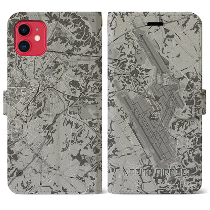 【成田空港（千葉県）】地図柄iPhoneケース（手帳タイプ）モノトーン・iPhone 11 用