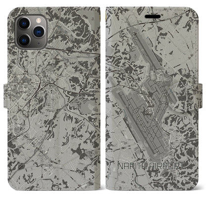 【成田空港（千葉県）】地図柄iPhoneケース（手帳タイプ）モノトーン・iPhone 11 Pro Max 用