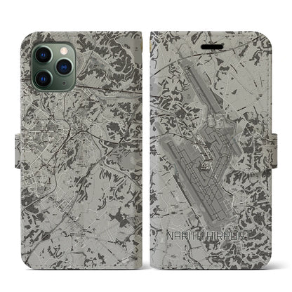 【成田空港（千葉県）】地図柄iPhoneケース（手帳タイプ）モノトーン・iPhone 11 Pro 用