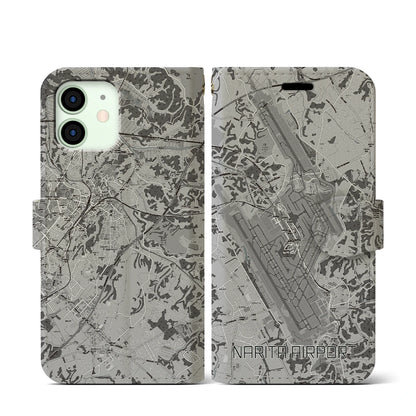 【成田空港（千葉県）】地図柄iPhoneケース（手帳タイプ）モノトーン・iPhone 12 mini 用