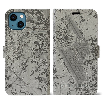 【成田空港（千葉県）】地図柄iPhoneケース（手帳タイプ）モノトーン・iPhone 13 用