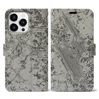 【成田空港（千葉県）】地図柄iPhoneケース（手帳タイプ）モノトーン・iPhone 13 Pro 用