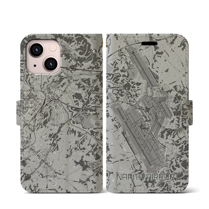 【成田空港（千葉県）】地図柄iPhoneケース（手帳タイプ）モノトーン・iPhone 13 mini 用