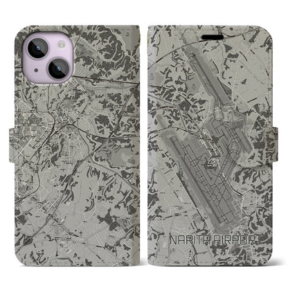 【成田空港（千葉県）】地図柄iPhoneケース（手帳タイプ）モノトーン・iPhone 14 用